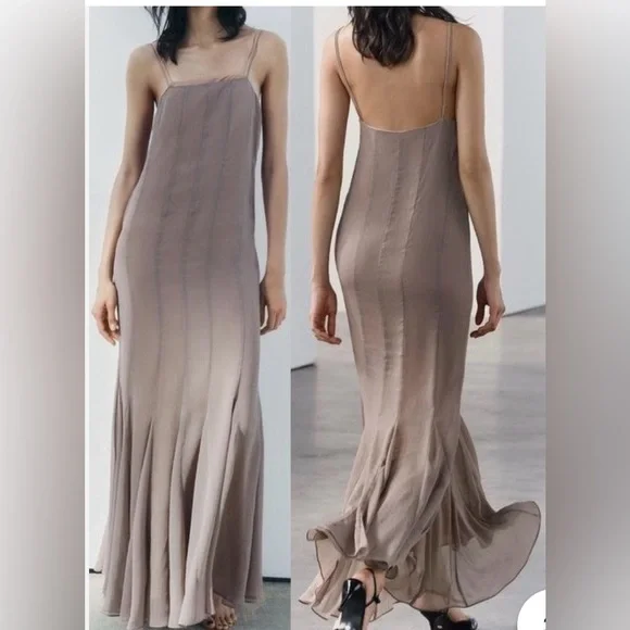 Zara | Strappy Georgette Maxi Dress with Flared Hem - Picture 3 of 10